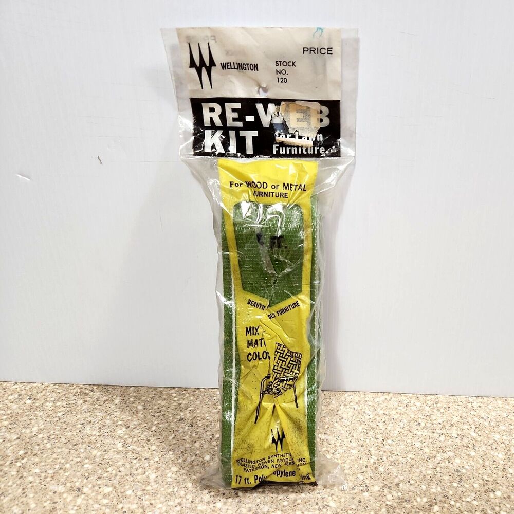 Vintage Wellington Re-Web Kit - Green with White Stripes 17 Ft Lawn Chair Repair